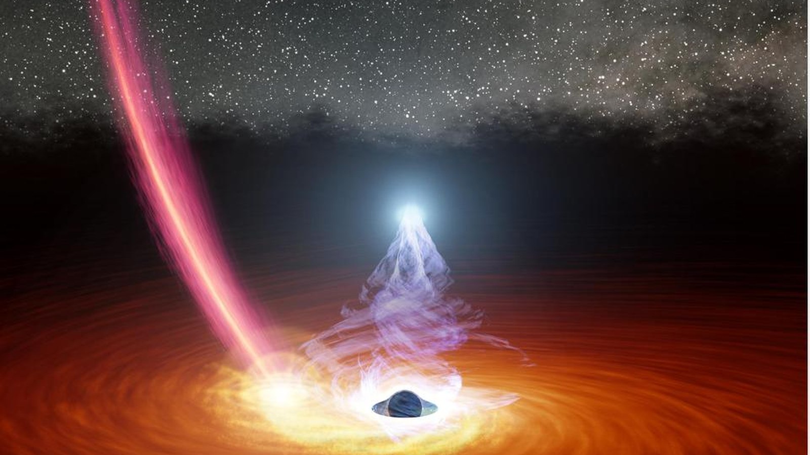 Artist concept of a black hole and glowing accretion disk